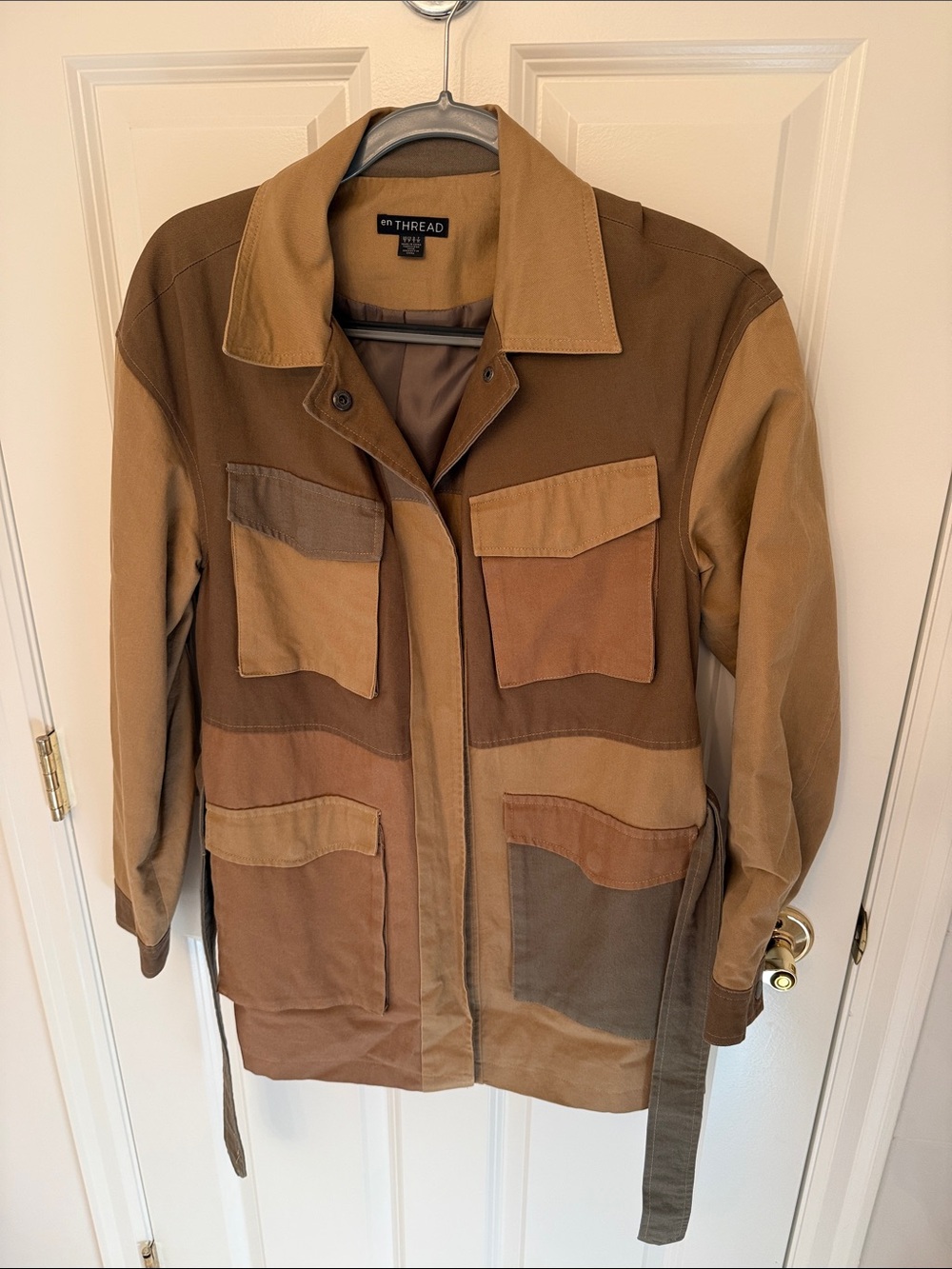 EN THREAD Multi-Tone Brown Patchwork Utility Jacket